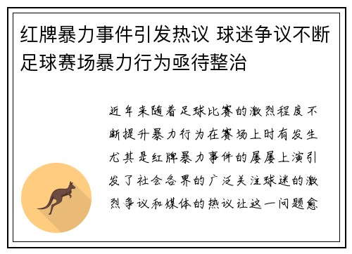 红牌暴力事件引发热议 球迷争议不断足球赛场暴力行为亟待整治