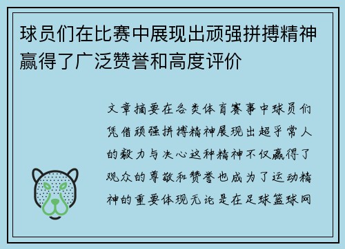球员们在比赛中展现出顽强拼搏精神赢得了广泛赞誉和高度评价