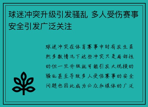 球迷冲突升级引发骚乱 多人受伤赛事安全引发广泛关注