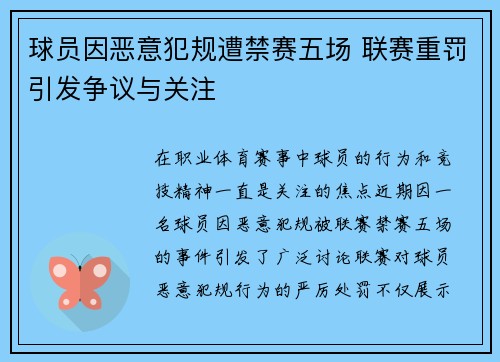 球员因恶意犯规遭禁赛五场 联赛重罚引发争议与关注