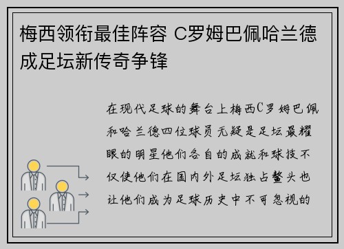 梅西领衔最佳阵容 C罗姆巴佩哈兰德成足坛新传奇争锋